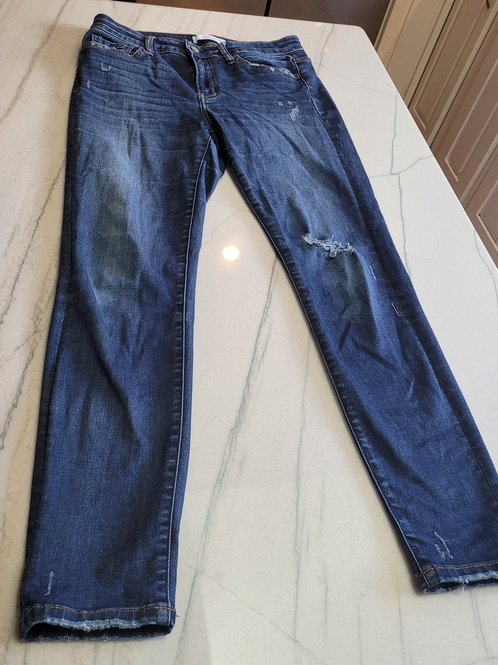 Dark Blue Skinny Jeans with Distressed Detail - Women
